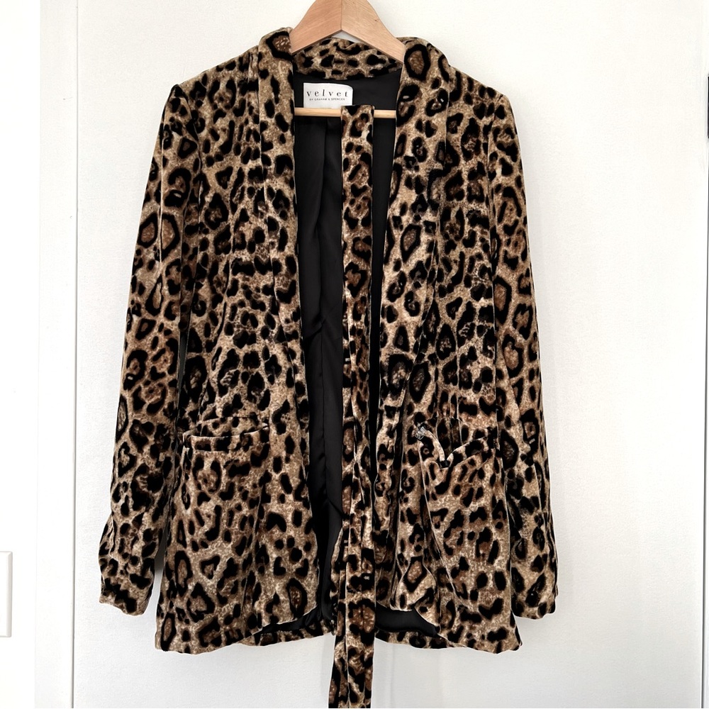 Velvet by Graham & Spencer Leopard Velvet Blazer with Tie